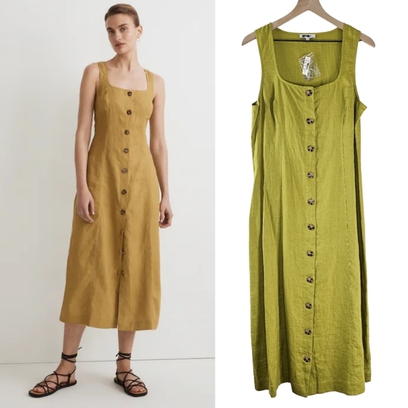 New! Madewell Button-Front Midi Dress in 100% Linen